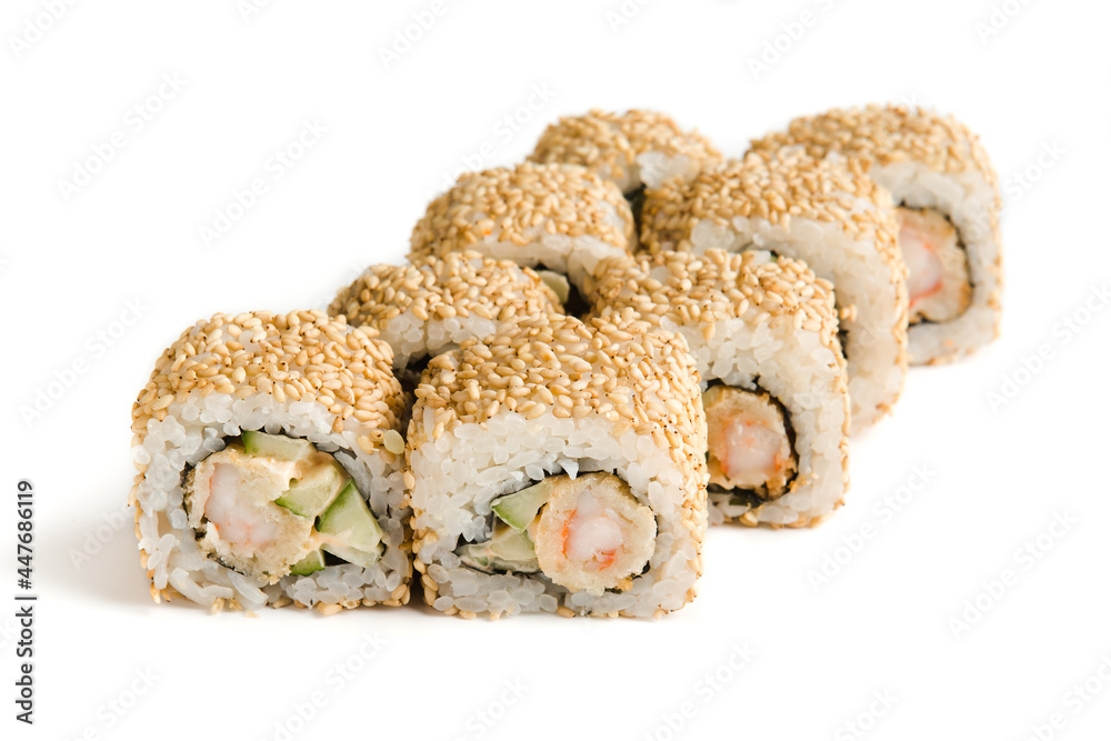 rolls with fish and filling on a white background rolls with fish and filling on a white background