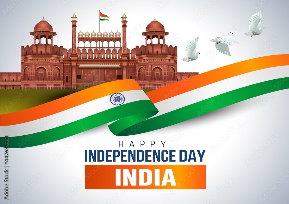 red fort background with flying pigeon. India Independence Day 15 August Celebration Card, poster, Badges Vector Template