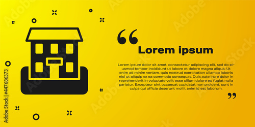 Black School building icon isolated on yellow background. Vector