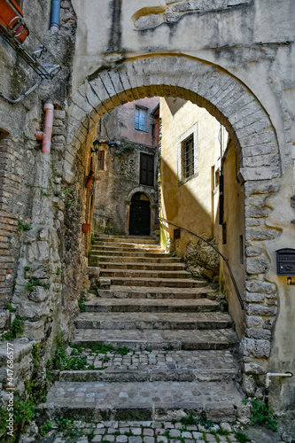 Carpineto Romano, Italy, July 24, 2021. An arch at the entrance of a medieval town in the Lazio region. © Giambattista