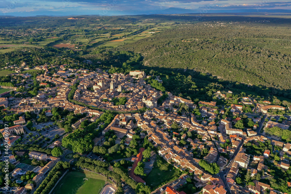 Aerial view of the historic town of Uzes, France