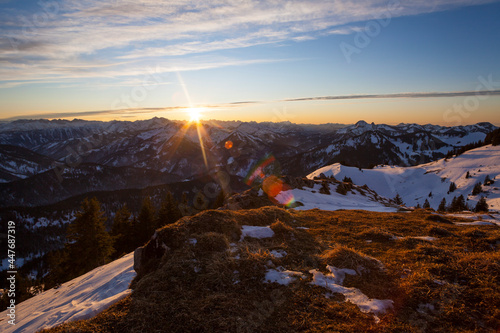 Winter hiking tour to Auerspitze mountain in Bavaria, Germany photo