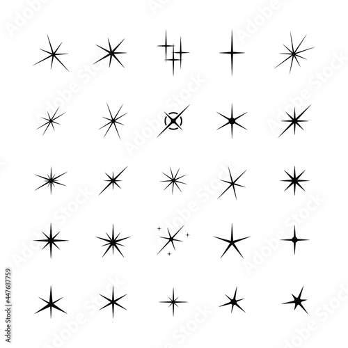 Sparkles  stars and bursts icons   Glowing light effect star. Twinkling stars. Sparkles  shining burst. Christmas vector symbols isolated.