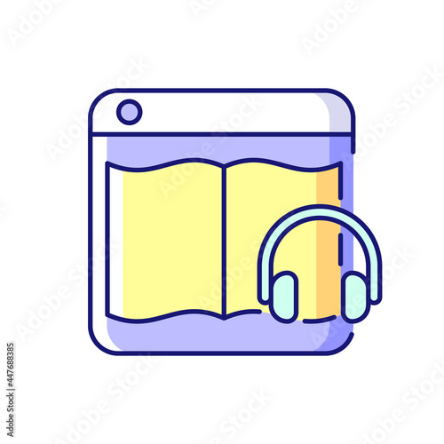 Audiobook online platforms RGB color icon. Listening and streaming podcasts. Digital collection. E-books. Improving time management. Isolated vector illustration. Simple filled line drawing