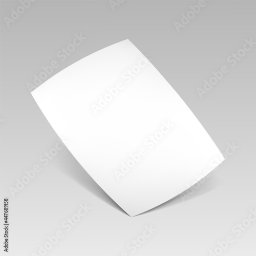 Bent Empty paper sheet. A4 format paper with shadows on gray background.
Magazine, booklet, postcard, flyer, business card or brochure mockup. Vector Illustration EPS10.