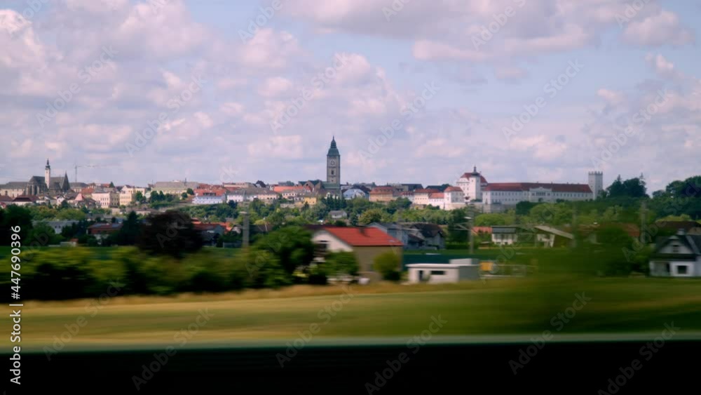 city of Enns in Upper Austria viewed from high speed train city of Enns in Upper Austria viewed from high speed train