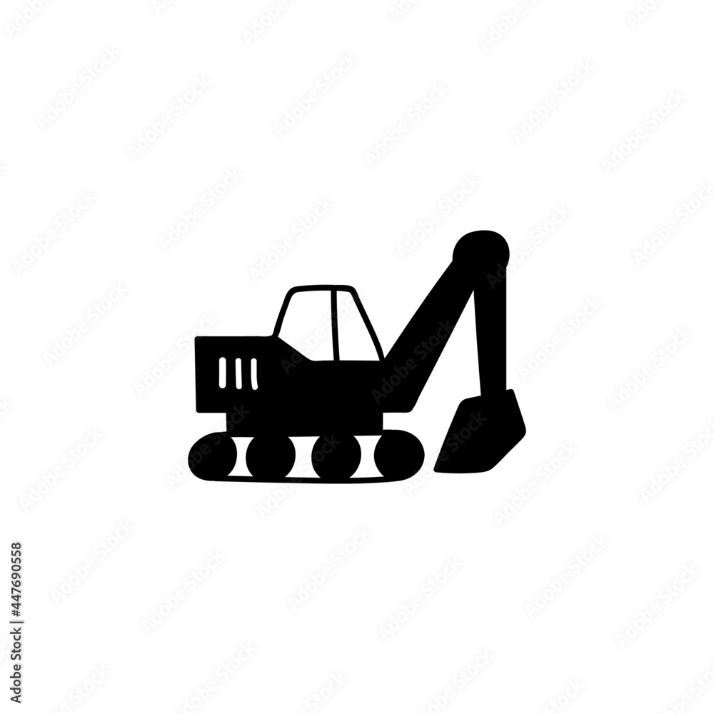 Naklejka premium Construction digger, excavator machinery icon in solid black flat shape glyph icon, isolated on white background