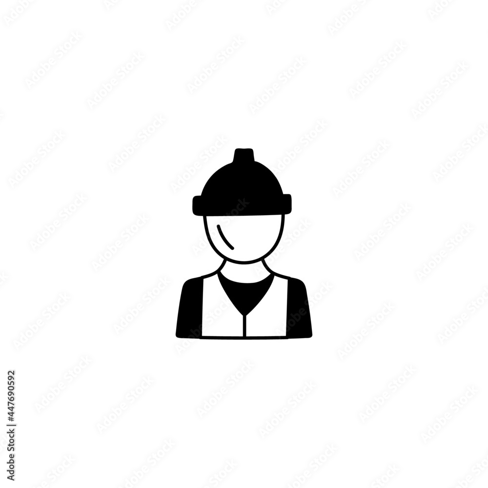 Construction engineer worker icon in solid black flat shape glyph icon, isolated on white background 