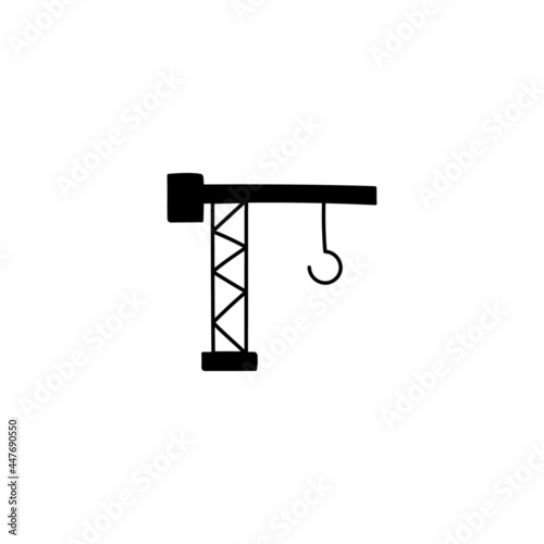 Construction crane machine icon in solid black flat shape glyph icon, isolated on white background 