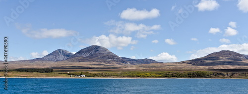 Panoramic view of the Paps of Jura from the Sound of Islay, Scotland, UK