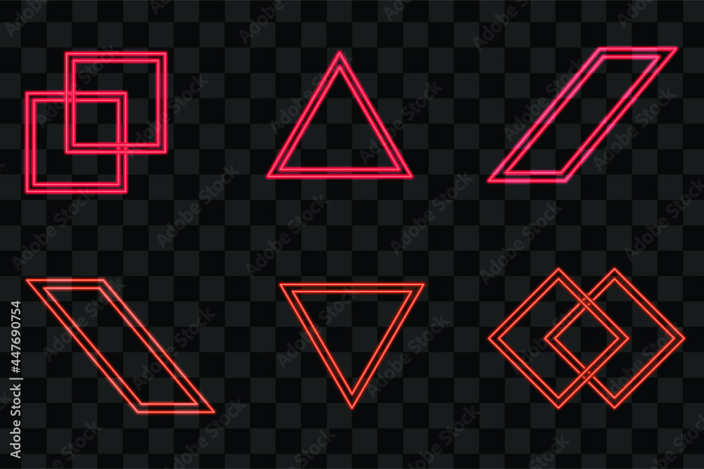 Set of red glow shape with neon effect isolated element collection Set of red glow shape with neon effect isolated element collection