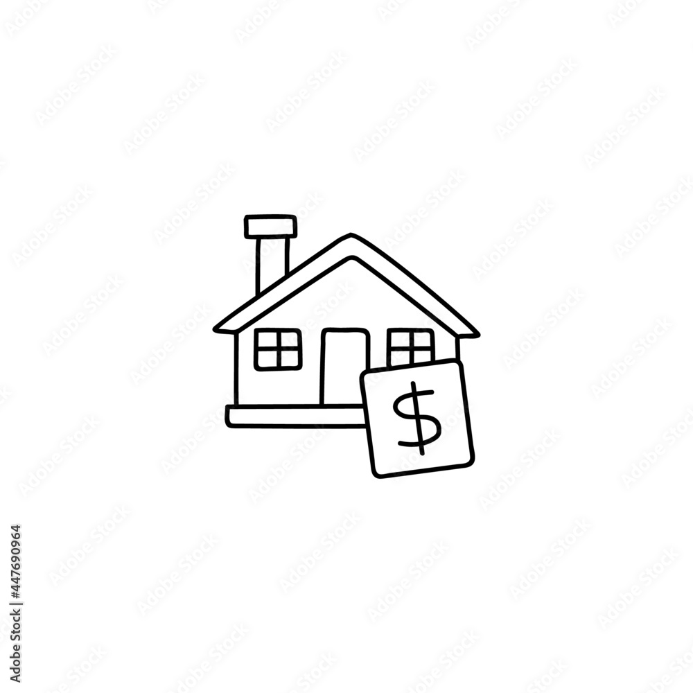 Buy estate, house sale icon in flat black line style, isolated on white background Buy estate, house sale icon in flat black line style, isolated on white background