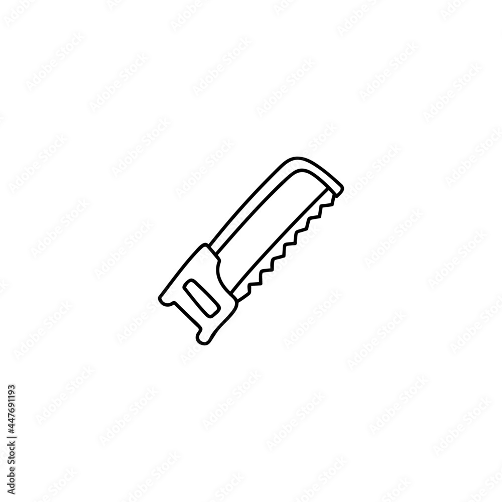 Blade hacksaw tool icon in flat black line style, isolated on white background Blade hacksaw tool icon in flat black line style, isolated on white background