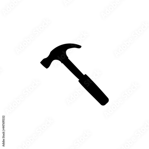 Hammer icon in solid black flat shape glyph icon, isolated on white background 
