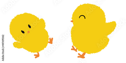 Cute pair of chicks isolated on white background. Cartoon newborn baby bird. Vector illustration.
