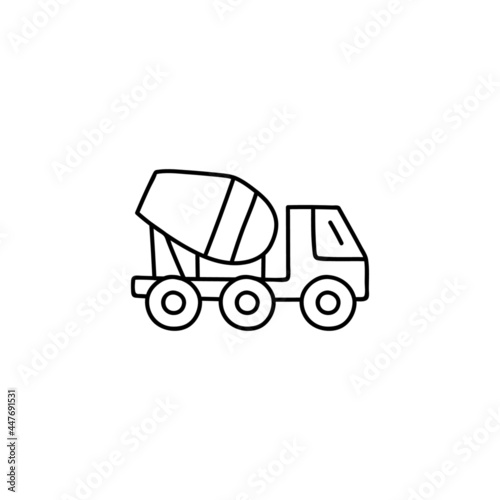 Cement mixer truck icon in flat black line style, isolated on white background 