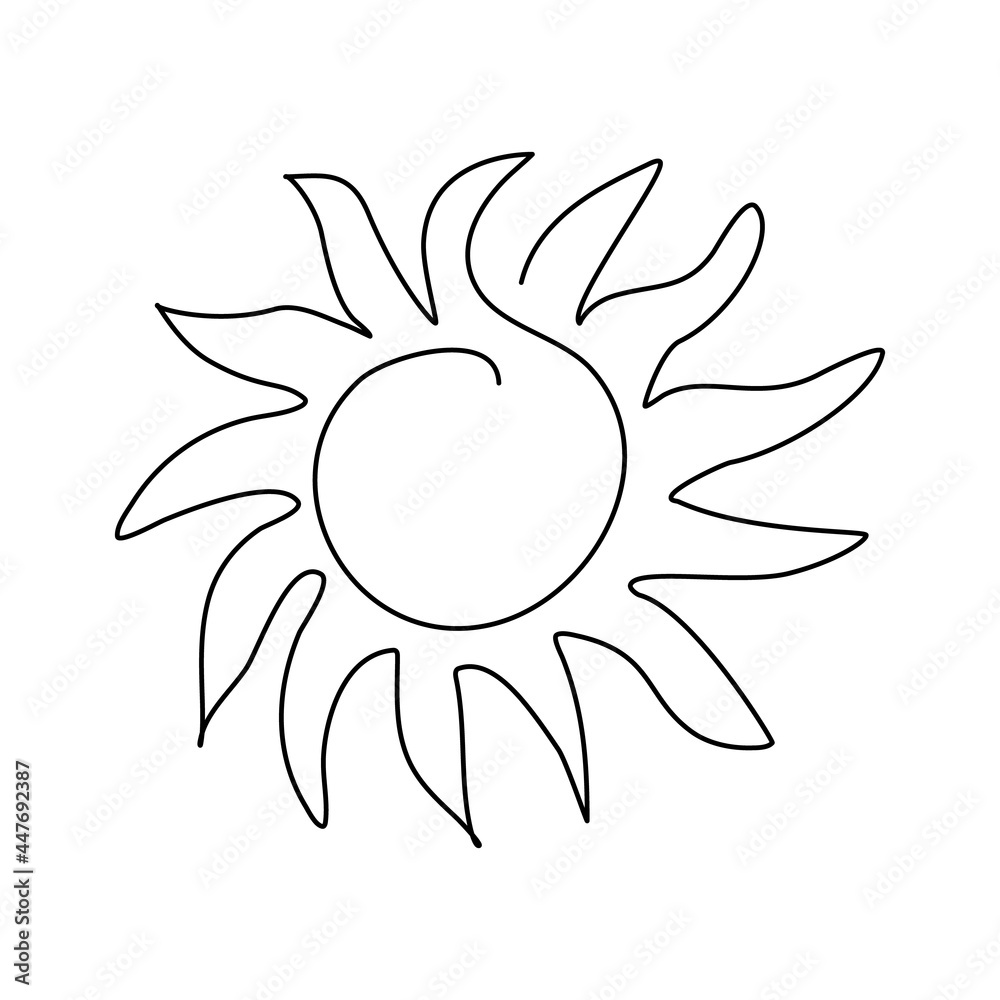 Sun in continuous line art style with editable stroke. Outline sunny weather icon. Vector illustration. Sun in continuous line art style with editable stroke. Outline sunny weather icon. Vector illustration.