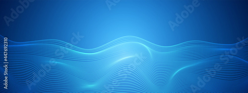 Abstract blue technology distorted lines design, digital network background, wavy surface, vector communication concept, blank space