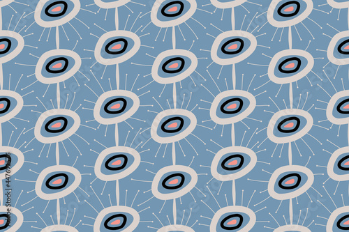 Geometric seamless pattern of Mid-Century Modern style design. Vector illustration in a simple style. A pattern with abstractions and stripes in a retro vintage style.