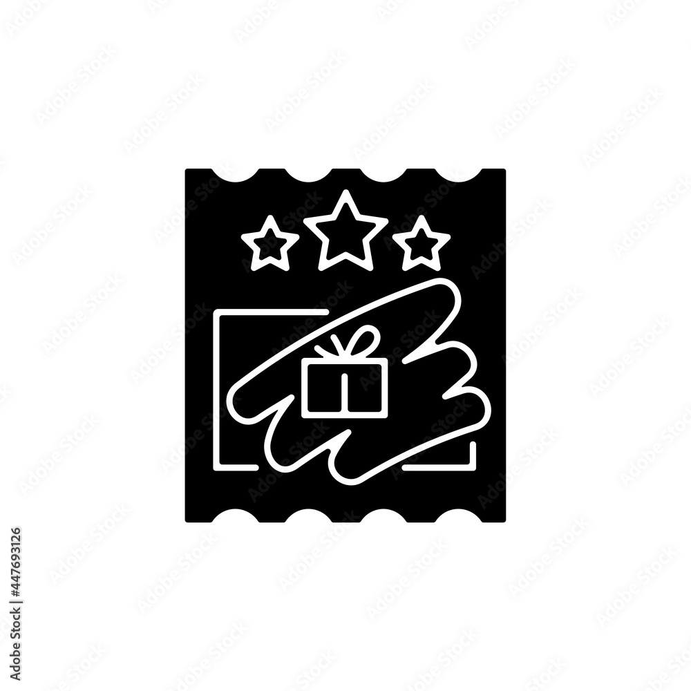 Scratch cards black glyph icon. Scratching off covering for prize reveal. Online scratch ticket. Paper-based card for competition. Silhouette symbol on white space. Vector isolated illustration