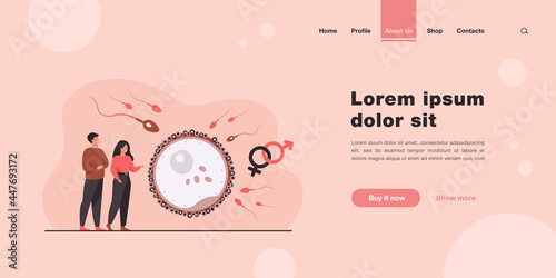 Tiny people planning baby flat vector illustration. Cartoon embryo development and human healthy reproduction symbolic visualization. Fertility and parenthood concept