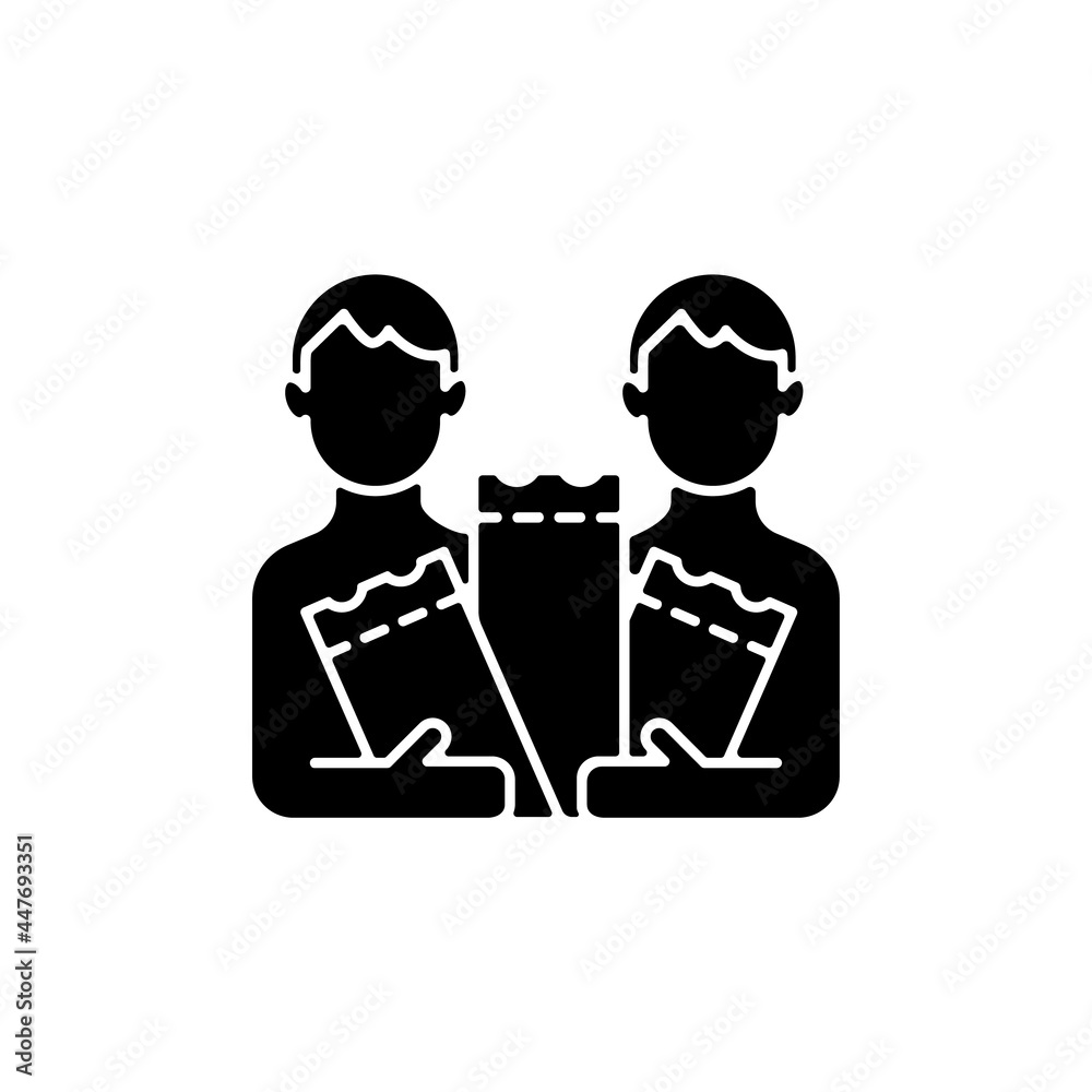 Lottery pool black glyph icon. Pooling ticket purchases. Joining lottery chances with others. Split winnings with participating friends. Silhouette symbol on white space. Vector isolated illustration Lottery pool black glyph icon. Pooling ticket purchases. Joining lottery chances with others. Split winnings with participating friends. Silhouette symbol on white space. Vector isolated illustration