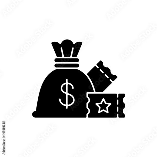 Lump-sum payment black glyph icon. One-time cash payout. Lottery winning. Collecting jackpot at once. One single payment. Silhouette symbol on white space. Vector isolated illustration