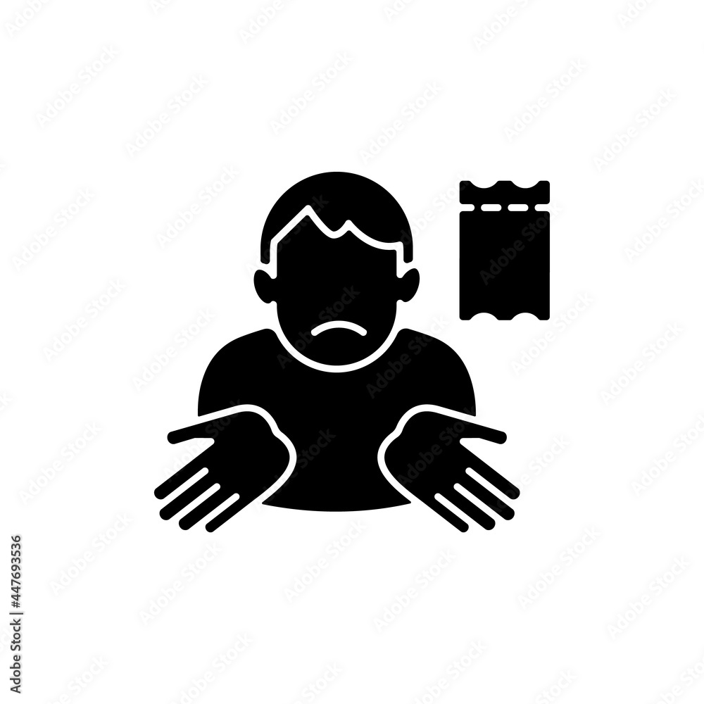 Winning lottery ticket loss black glyph icon. Unclaimed lotto prize. Protect ticket from damage. Refuse paying winning jackpot. Silhouette symbol on white space. Vector isolated illustration Winning lottery ticket loss black glyph icon. Unclaimed lotto prize. Protect ticket from damage. Refuse paying winning jackpot. Silhouette symbol on white space. Vector isolated illustration