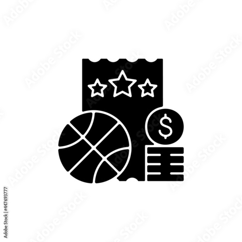 Sports lottery black glyph icon. Making stakes on sporting event outcome. Sports betting. Predicting results, placing wager. Silhouette symbol on white space. Vector isolated illustration