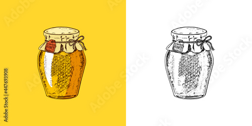  Bee and Honey. Mead and floral and Beekeeping. Vector Engraved hand drawn Vintage old sketch for t-shirt or typography or badge. 