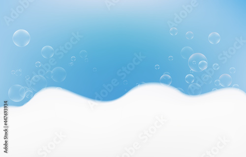 Bath foam with soap bubbles. Soapy water. Cleaning concept. Vector design.