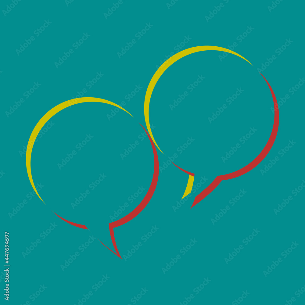 Two speech bubble sign. Pseudo 3d embossed icon with citrine and persian red colors on dark cyan background. Illustration. Two speech bubble sign. Pseudo 3d embossed icon with citrine and persian red colors on dark cyan background. Illustration.