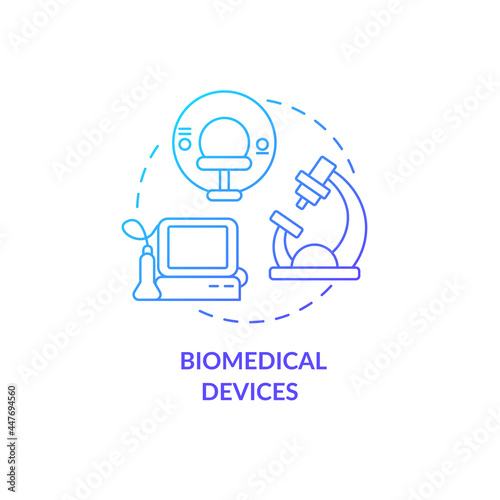 Biomedical devices donation concept icon. Humanitarian aid and science. Clinical equipment for thorough and deep research abstract idea thin line illustration. Vector isolated outline color drawing.