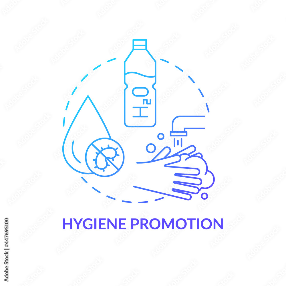 Hygiene promotion concept icon. Humanitarian aid and water filtration. Health safety and germs fighting abstract idea thin line illustration. Vector isolated outline color drawing.
