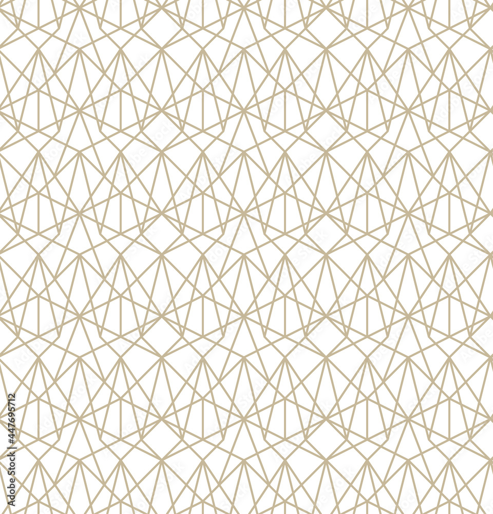 Geometric seamless pattern. Gold liner on a white background. Modern vector illustrations for wallpapers, flyers, covers, banners, minimalistic ornaments, backgrounds.
