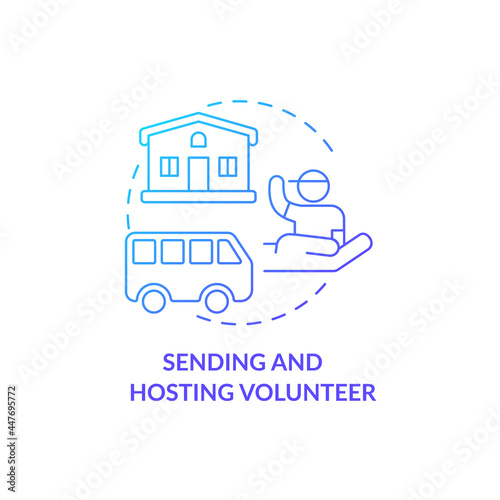 Sending and hosting volunteer organisations concept icon. Humanitarian aid for victims. Personal assistant in emergency abstract idea thin line illustration. Vector isolated outline color drawing.