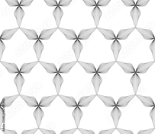 Abstract seamless floral line pattern. Arabic line ornament with flower shapes. Floral orient tile pattern with black lines. Asian ornament. Swirl geometric doodle texture