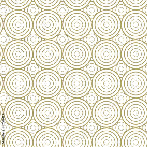 Abstract vector illustration. Seamless pattern, gold circles on a white background. Modern geometric pattern. Templates, backgrounds and wallpapers for your design. Textile ornament.