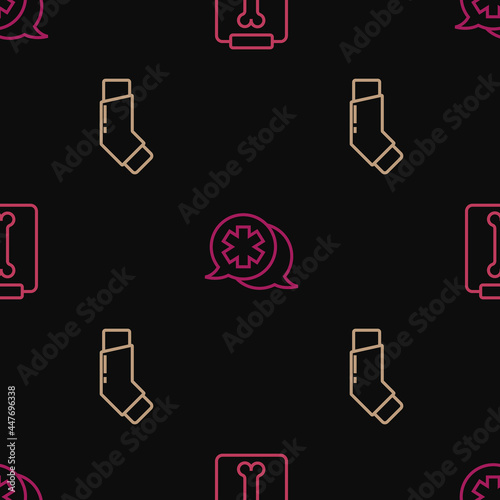 Set line X-ray shots, Inhaler and Dialogue with the doctor on seamless pattern. Vector