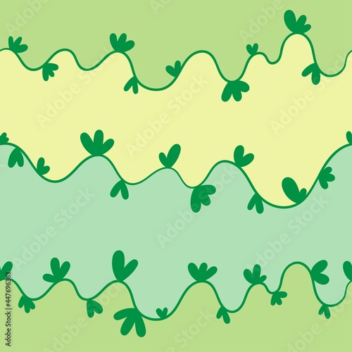 Seamless pattern with different plants on  green background. Vector print with herbs. Botanical doodle wallpaper.
