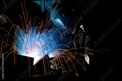 Production operation electric welding with beautiful sparks