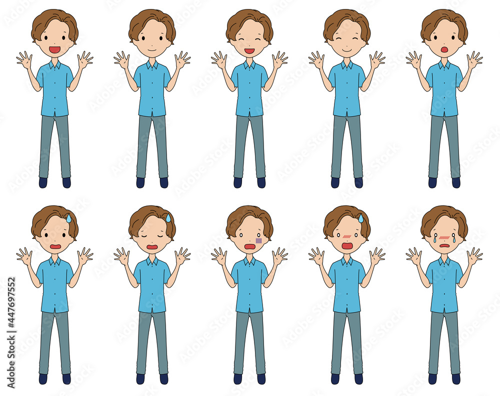 笑ったり驚いたり色んな表情の男の子の全身イラストセット 笑ったり驚いたり色んな表情の男の子の全身イラストセット