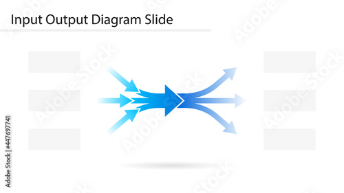 Input Output diagram with merging and diverging arrows slide template. Clipart image photo