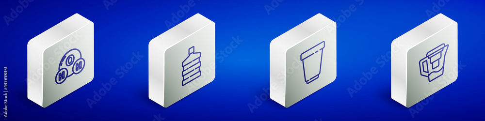 Set Isometric line Chemical formula for H2O, Big bottle with clean water, Water filter cartridge and jug icon. Vector Set Isometric line Chemical formula for H2O, Big bottle with clean water, Water filter cartridge and jug icon. Vector