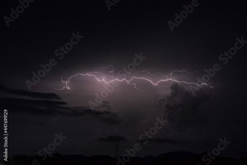 Thunderbolt strikes in the dark night with the rain cloud
