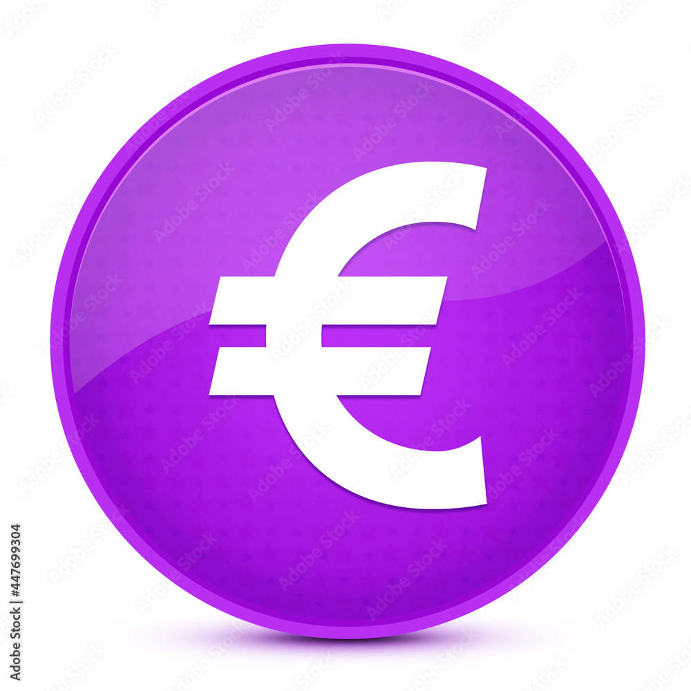 Euro sign aesthetic glossy purple round button abstract