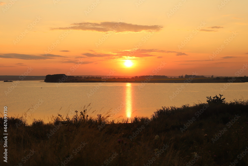 Landscapes summer in village next to lake