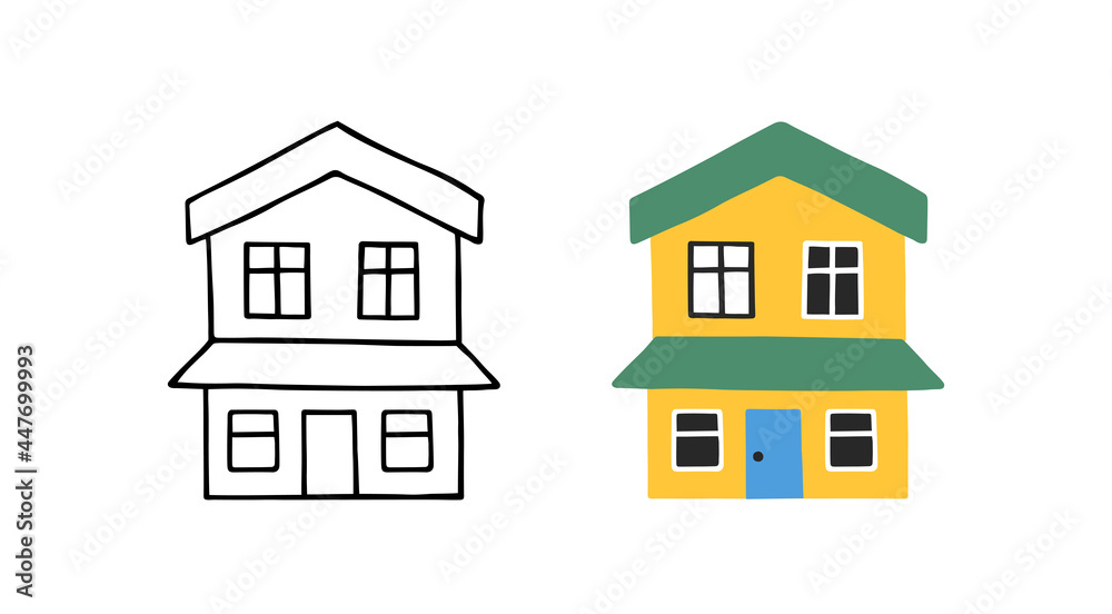 Hand drawn house. Drawing home in doodle style. Vector illustration.
