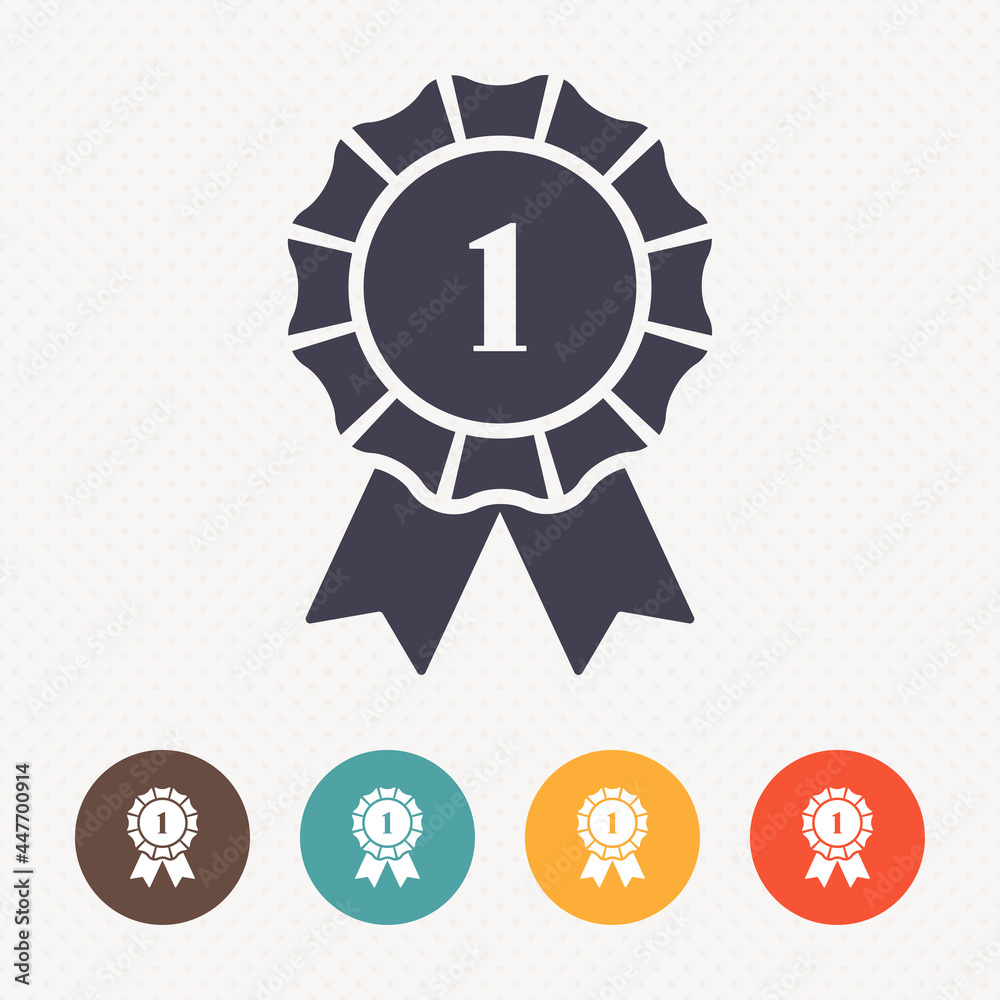 Badge with ribbons icon on dot pattern background Badge with ribbons icon on dot pattern background