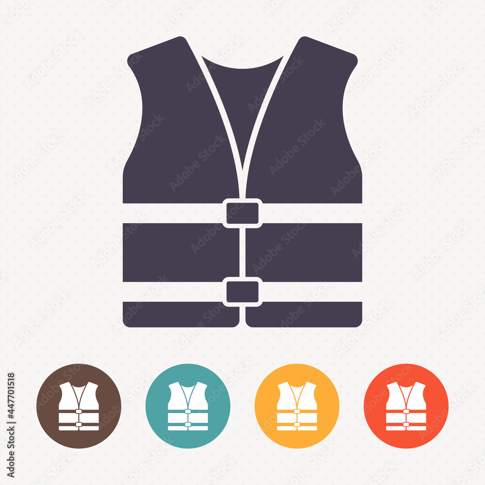 Life jacket icon on dot pattern background Life jacket icon on dot pattern background